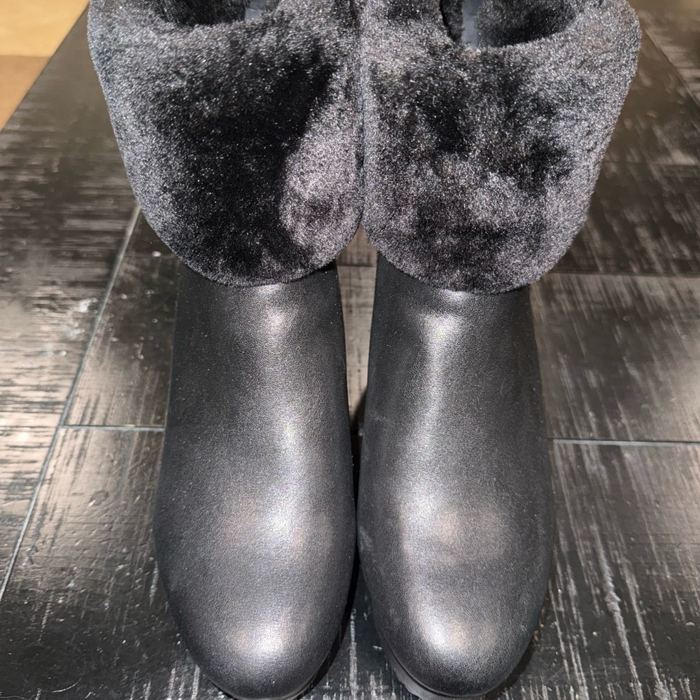 DKNY Black Ankle Boots with Fur Trim